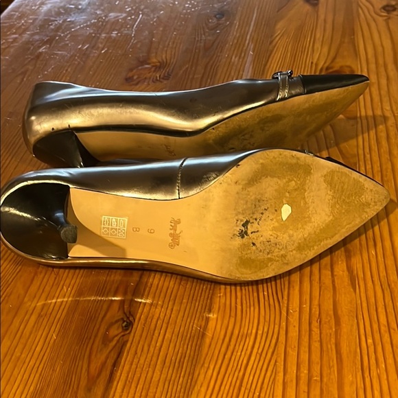 Coach Silver and Black Kitten Heels with Bow - Picture 9 of 16